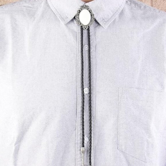 Men's Bolo Tie Cowboy Necklace Leather Necktie Western White Turquoise - Picture 2 of 7